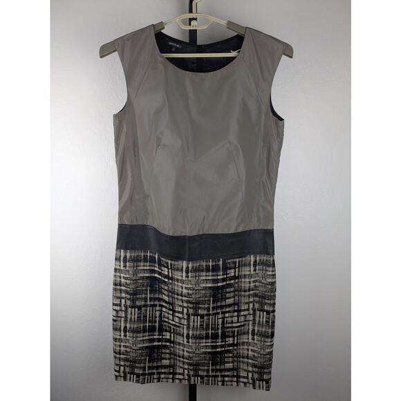 Lafayette 148 size 8 Sleeveless Drop Waist Shift Dress faux leather taupe black - Picture 2 of 9